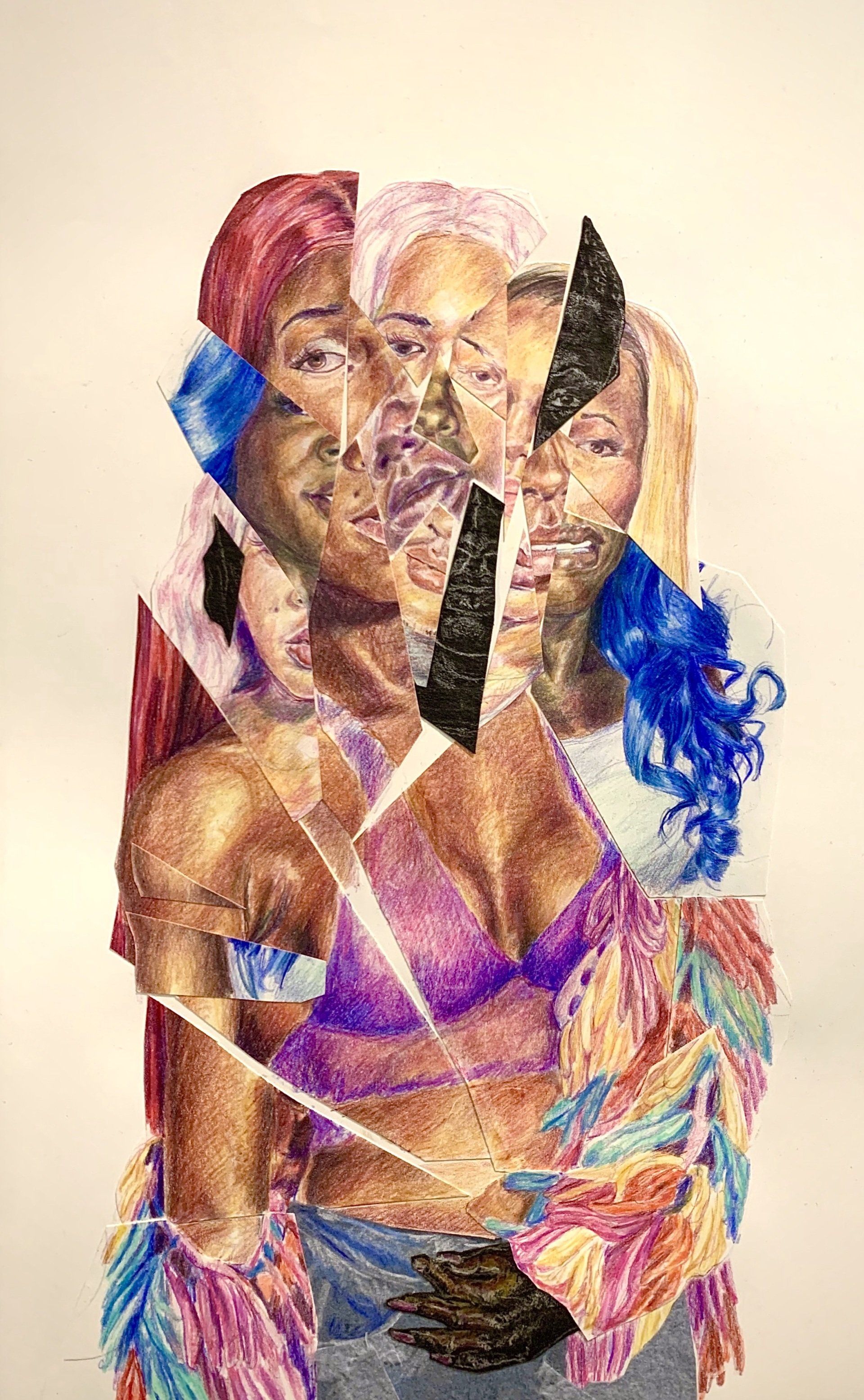 Anthony Peyton Young, Say Their Names VI1, 2020, 
Collage with color pencil, asphalt paper, and chalk, 11.5 x16.5 inches