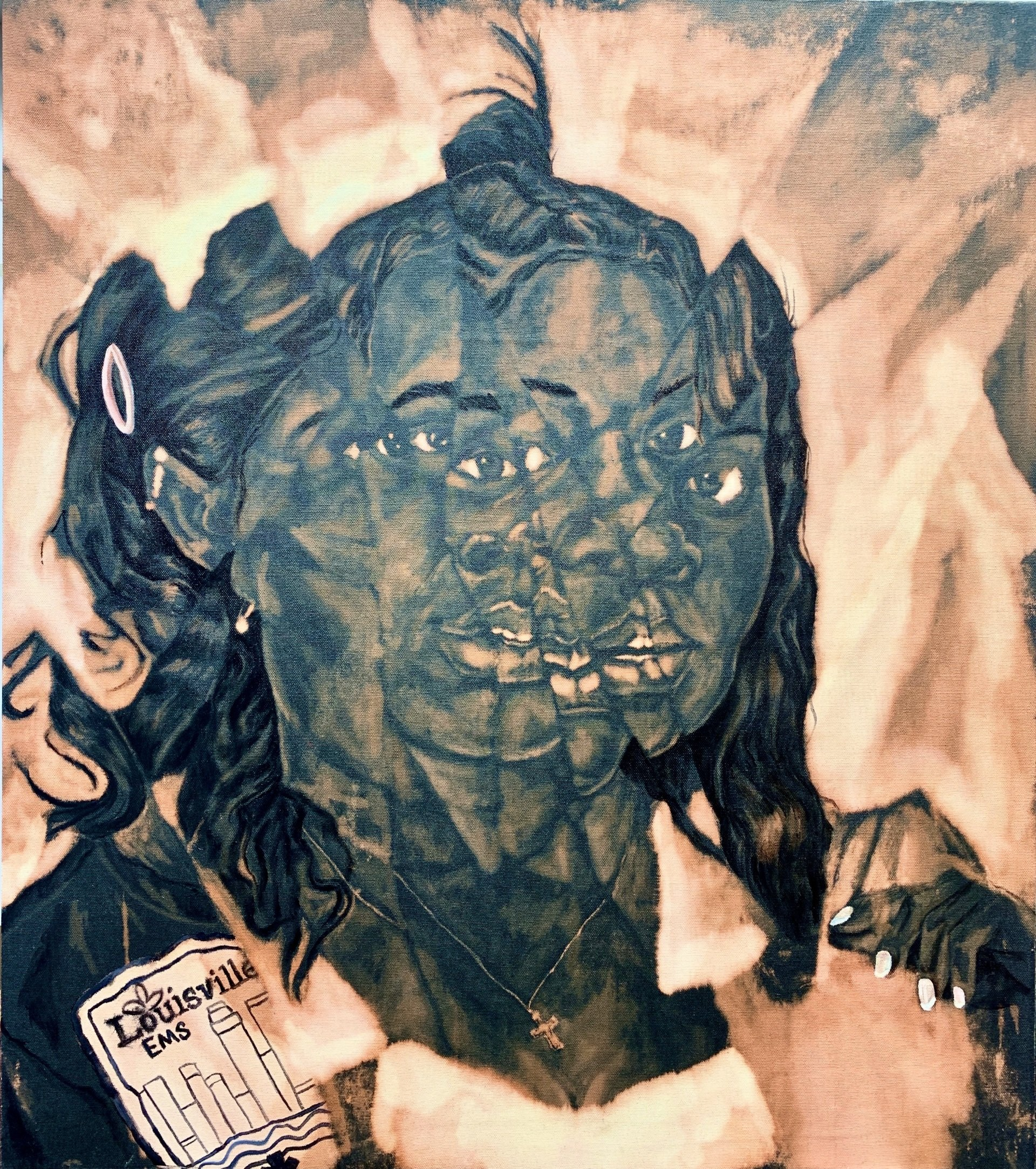 Anthony Peyton Young, Say Her Name: Breonna Taylor, March 13, 2020, 2021 Bleach and oil on canvas 32 x 28 inches