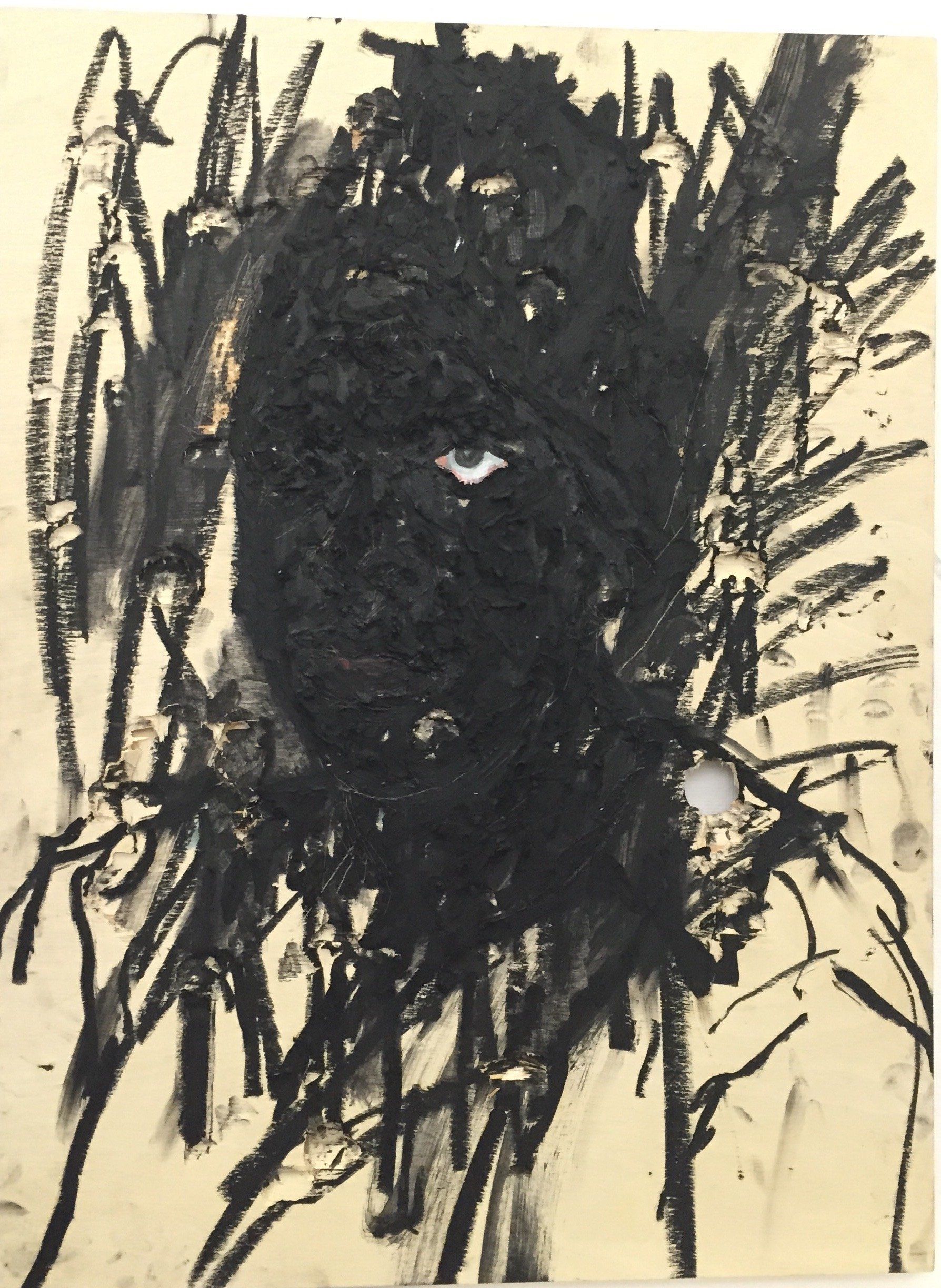 Anthony Young, Ruffneck II, 2015, Oil and hammer on wood panel, 16 x 20 inches