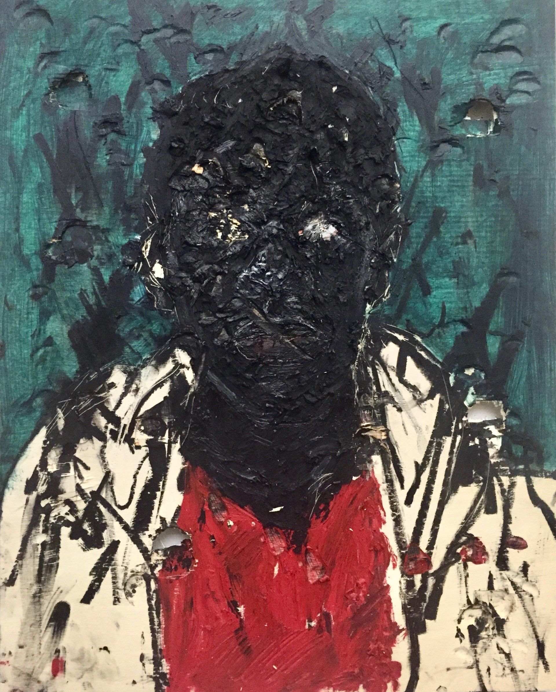 Anthony Young, Ruffneck I, 2015, Oil and hammer on wood panel, 24 x 30 inches