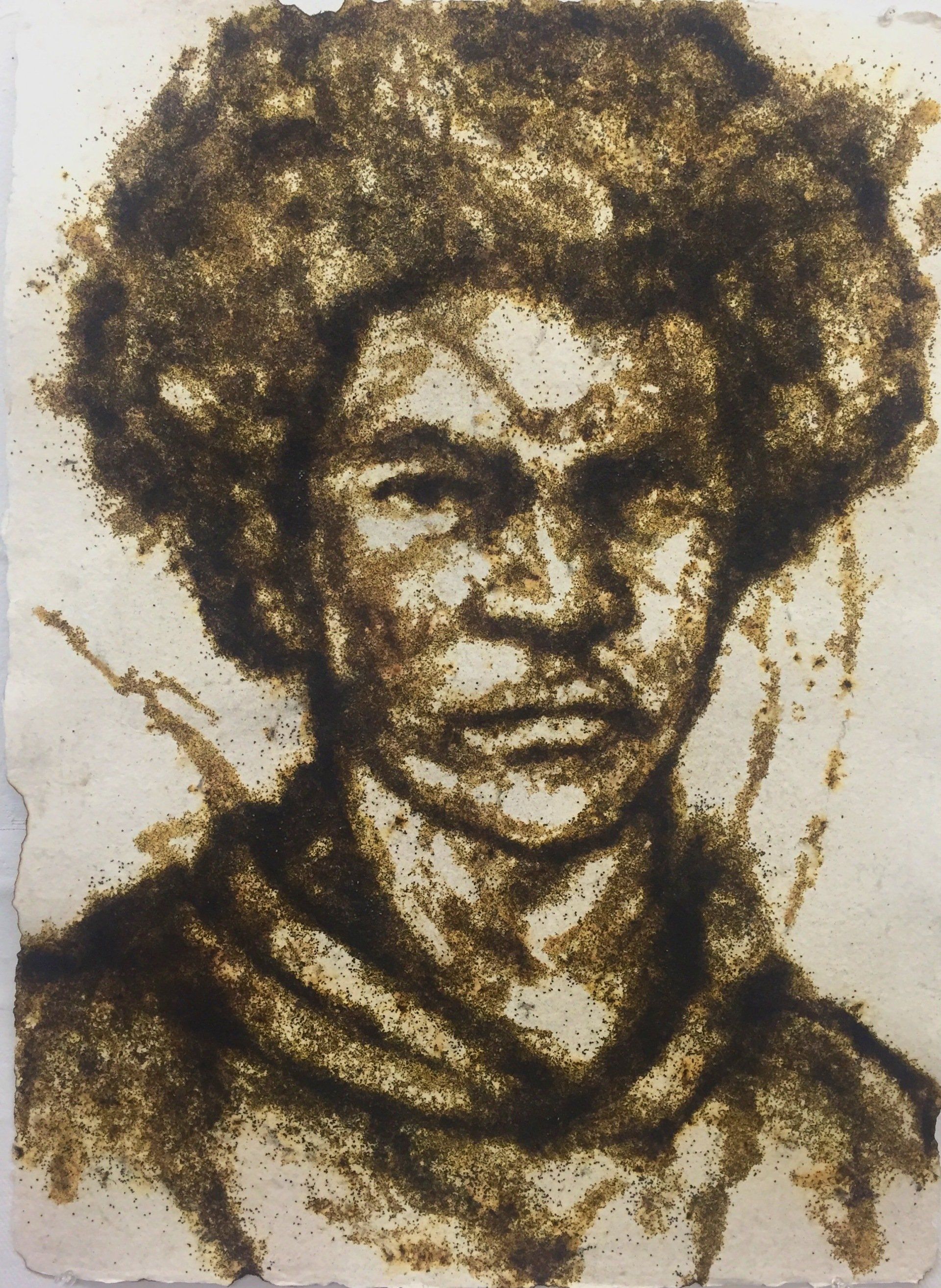 Anthony Young, Unidentified Black Male I, 2016, Gunpowder on handmade paper, 22 x 30 inches