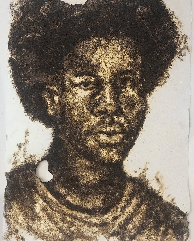 Anthony Young,Unidentified Black Male III, 2017, Gunpowder on handmade paper, 22 x 30 inches