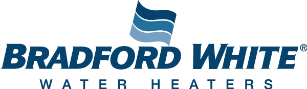 Bradford White Water Heaters logo in blue with wave icon