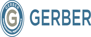 Gerber logo with blue circular emblem and wordmark on a white background