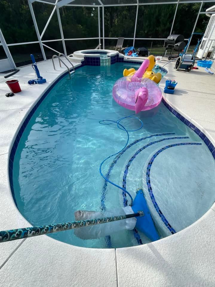 Swimming Pool with a Pink Flamingo Float