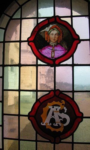 stained glass window depicting Agnes Sorrel