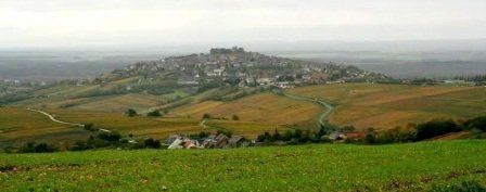 view over the vines to the village of Sancerre