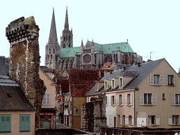 View of Chartres with cathedral in the back ground