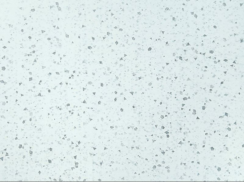 White surface speckled with various sized gray granules.