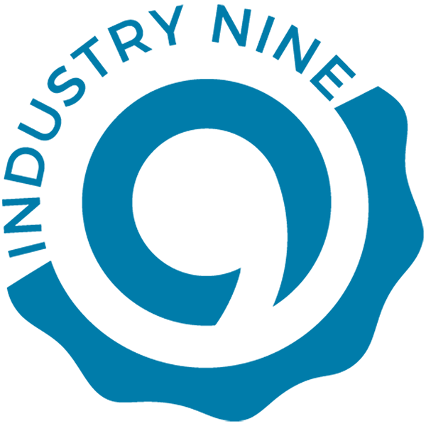 Industry Nine logo: teal circle with the word