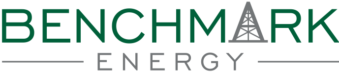 The logo for benchmark energy is green and white.