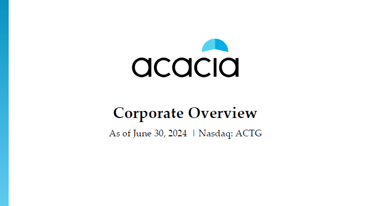 A corporate overview for acacia is shown on a white background