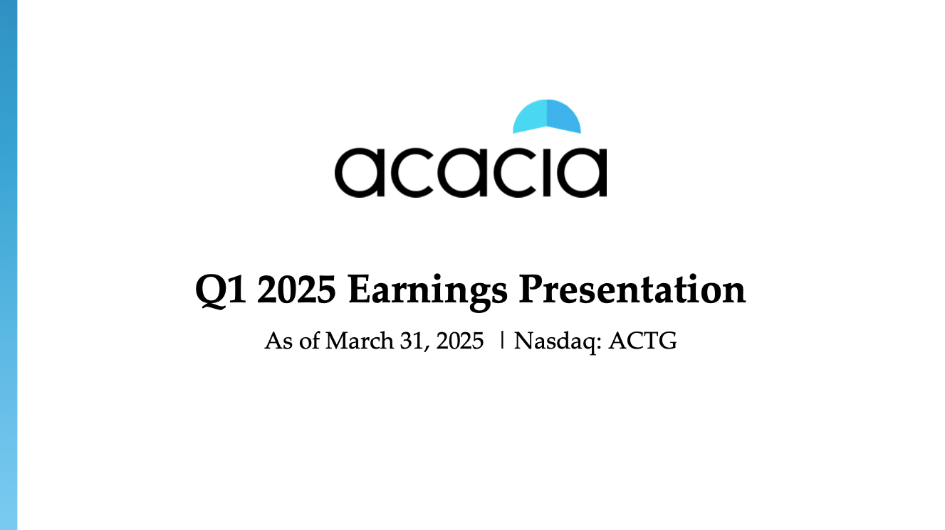 A corporate overview for acacia is shown on a white background