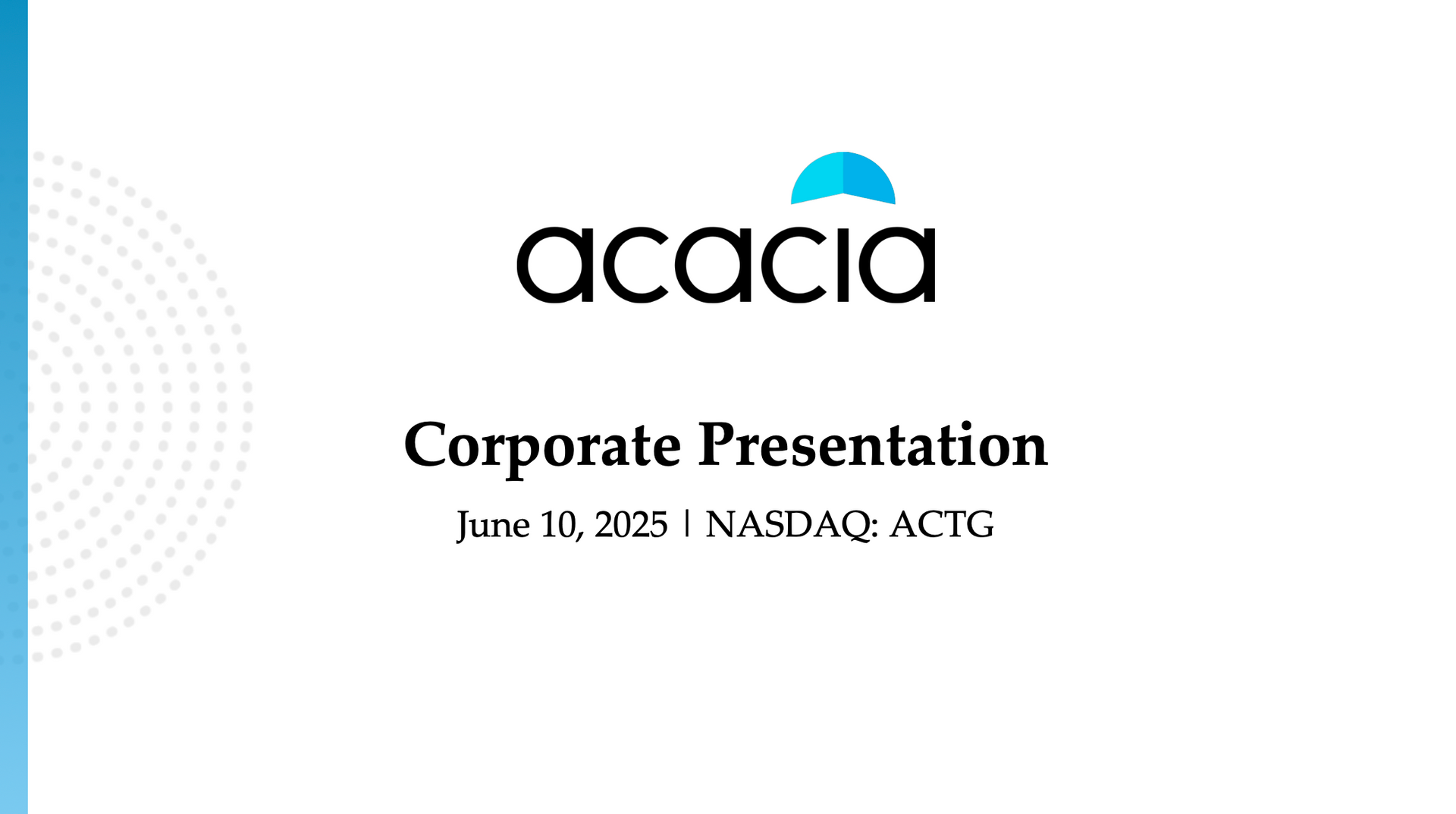 A corporate overview for acacia is shown on a white background