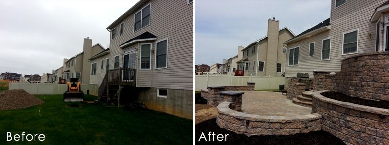 Backyard landscaping before and after: grass and house in the 
