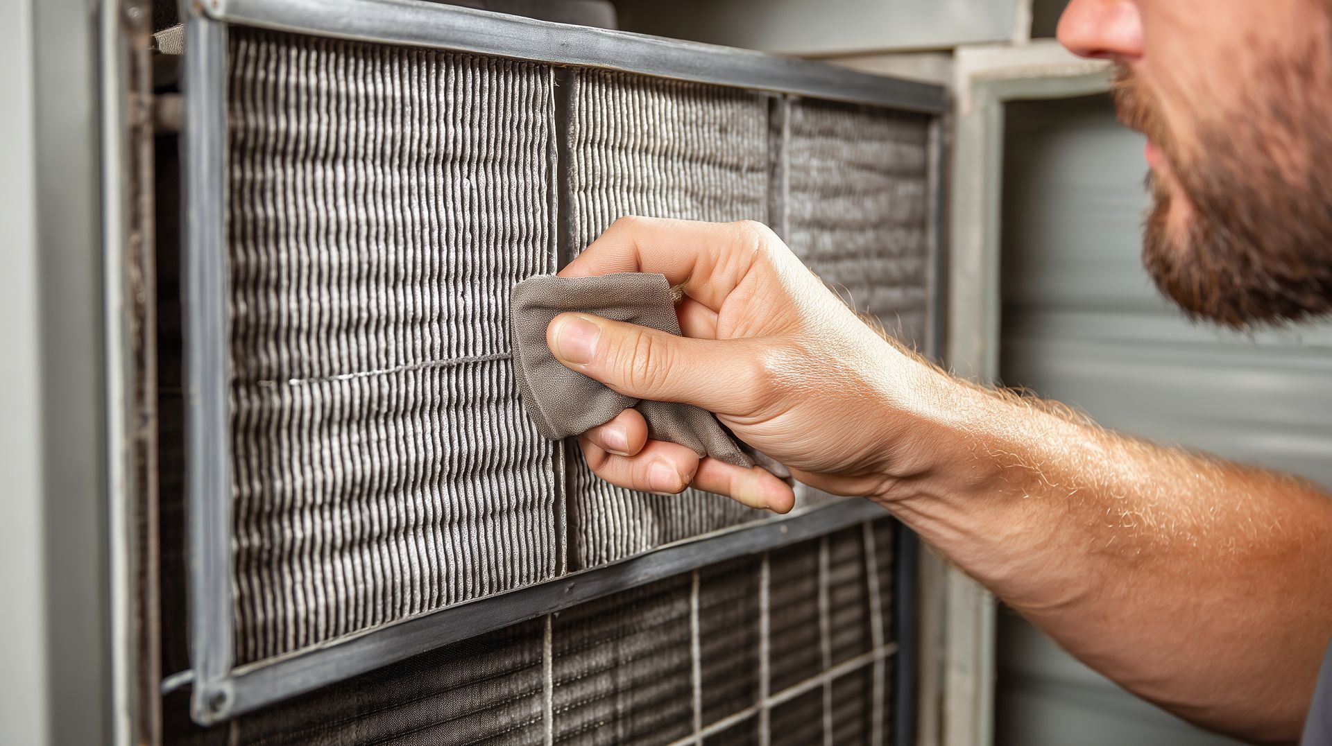 Man cleaning a furnace for optimal performance, essential for furnace repair services.