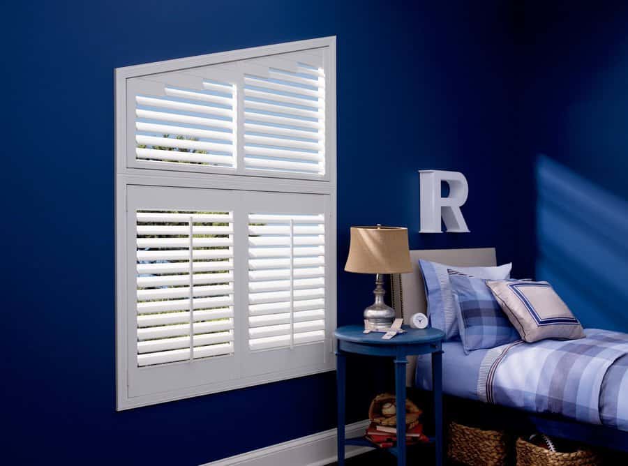 Bedroom window with custom Hutner Douglas Palm Beach Shutters