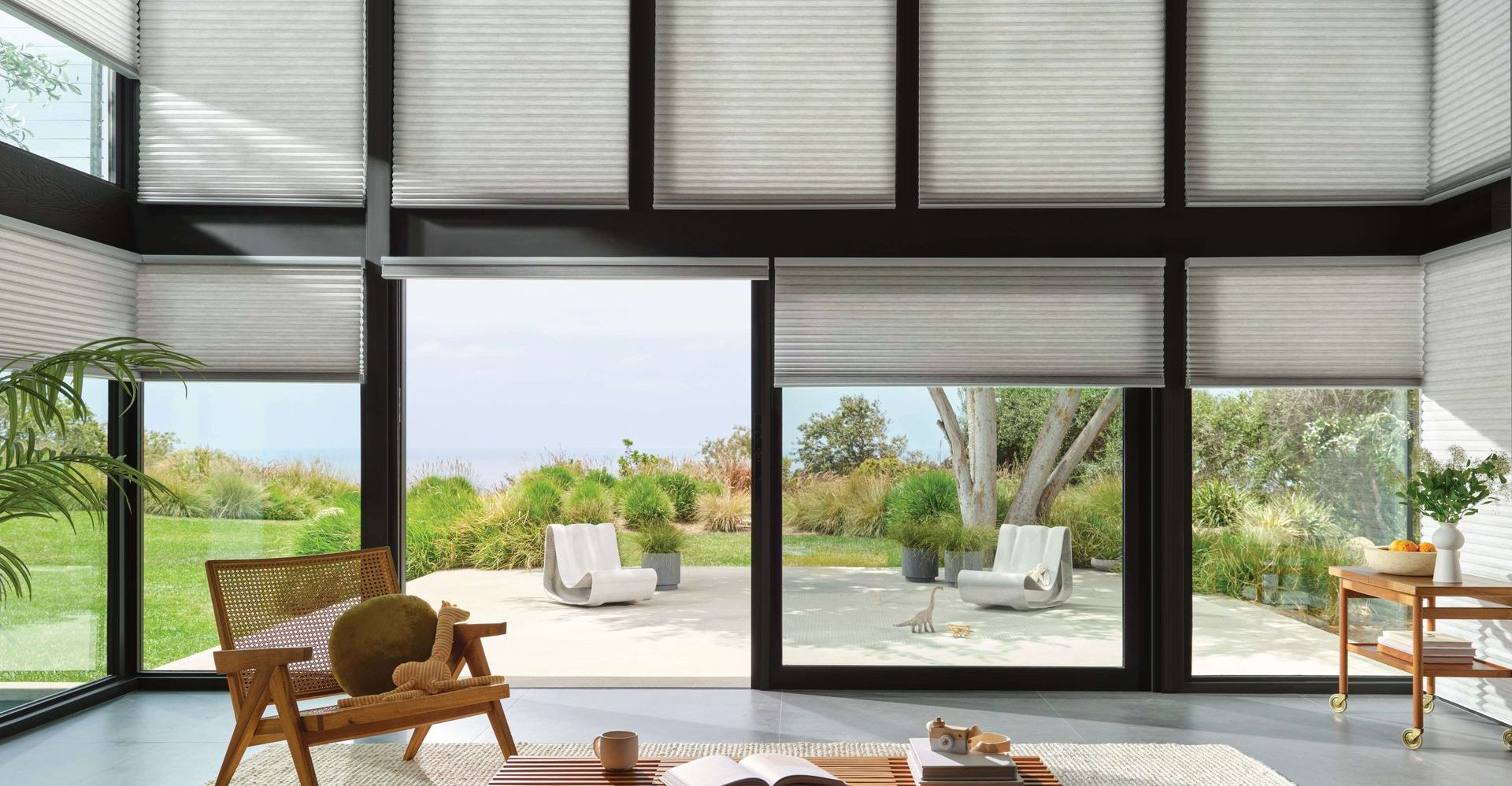 Sunroom with non-toxic window shades