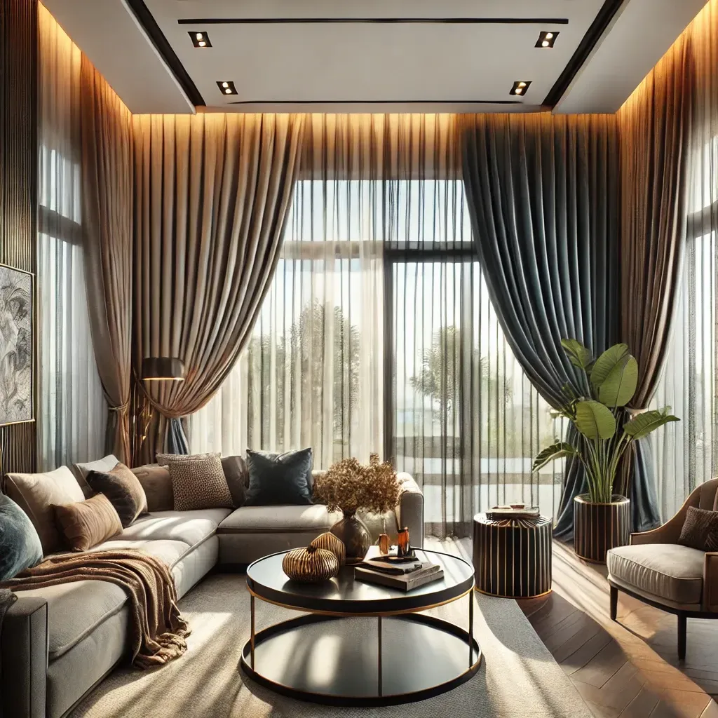 Stylish curtain fabrics enhancing a modern living space