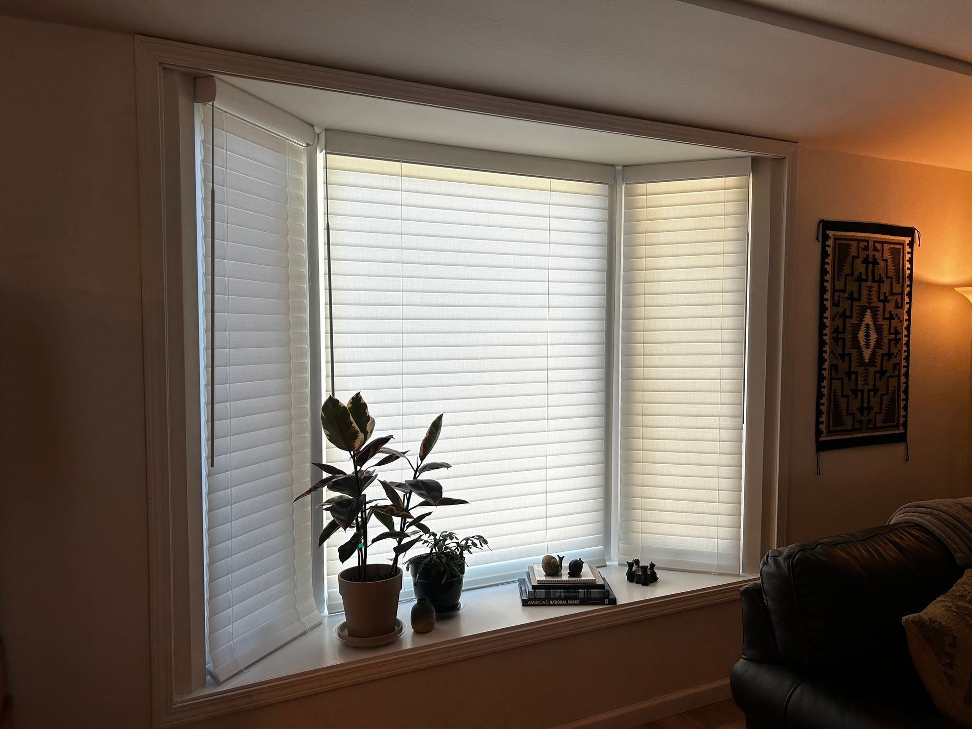 Hunter Douglas Aria blinds by Pugerudes, closed to provide privacy and energy-efficient light filter
