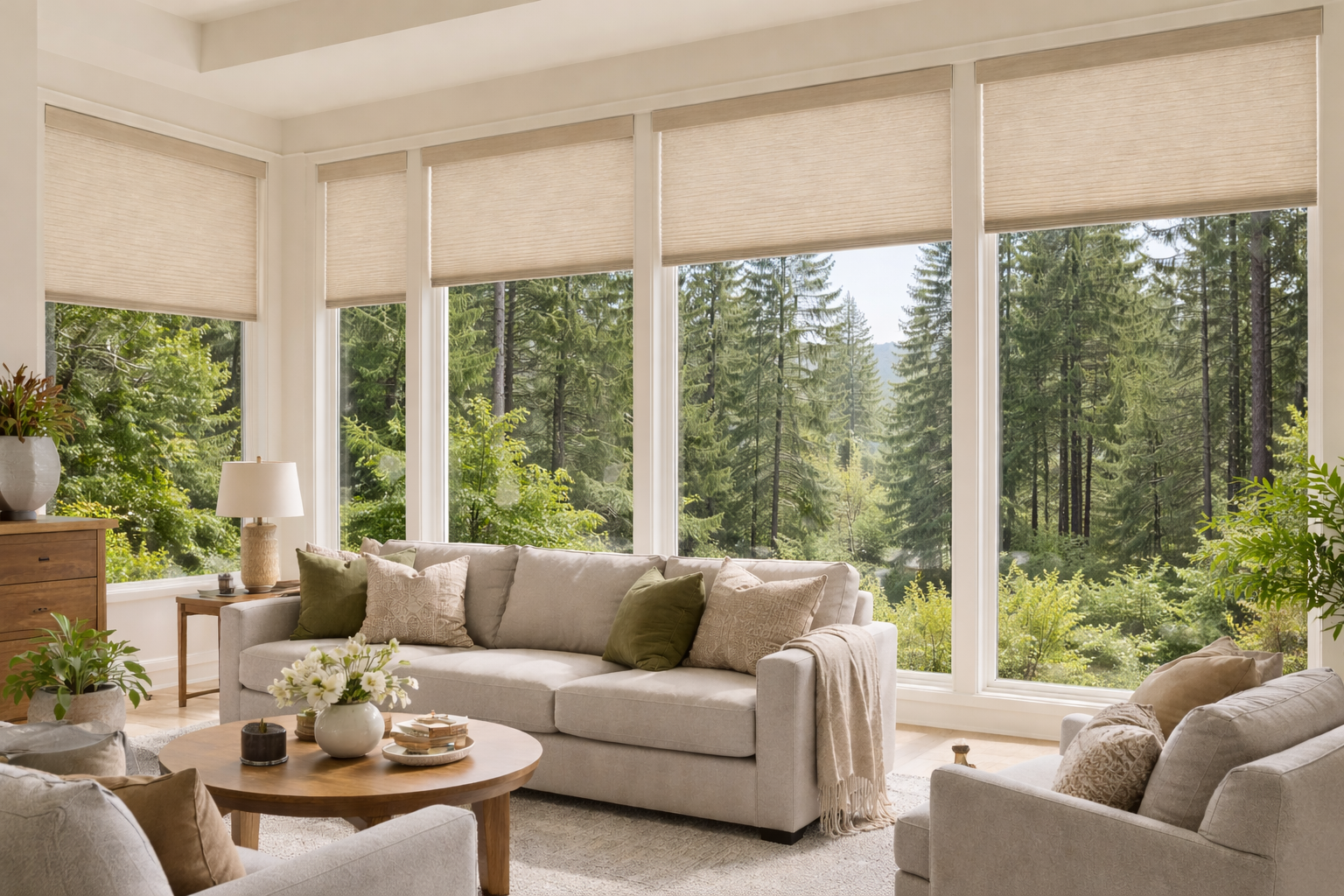 Hunter Douglas Shades in a Pacific Northwest Living Room
