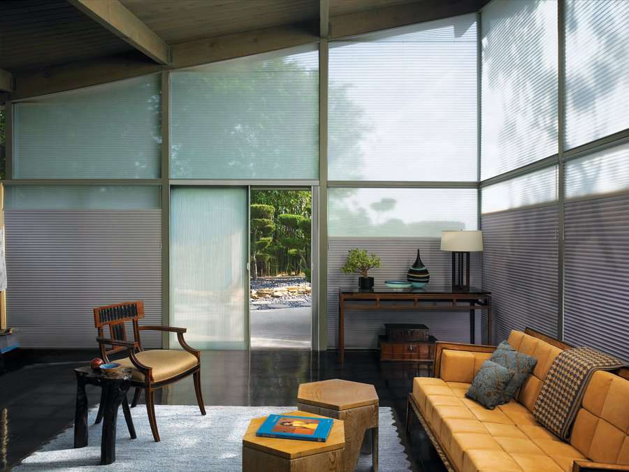 Living room with honeycomb shades