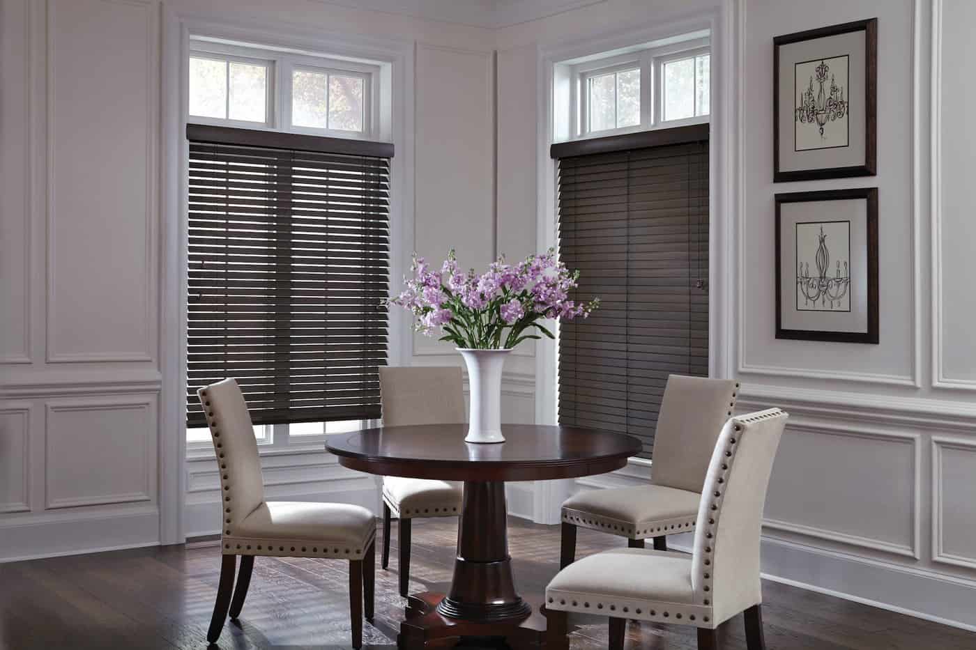 Breakfast nook in Kent, WA with Parkland wood blinds
