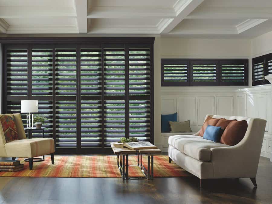 Living room in Renton, WA with hardwood shutters