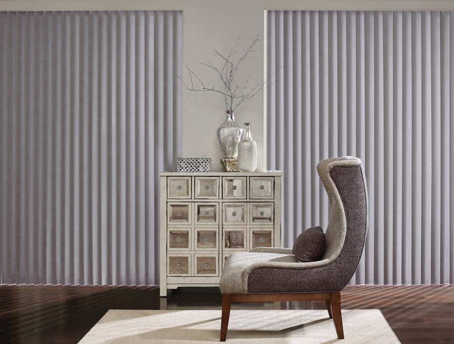 Living room in Kent, WA with soft vertical blinds