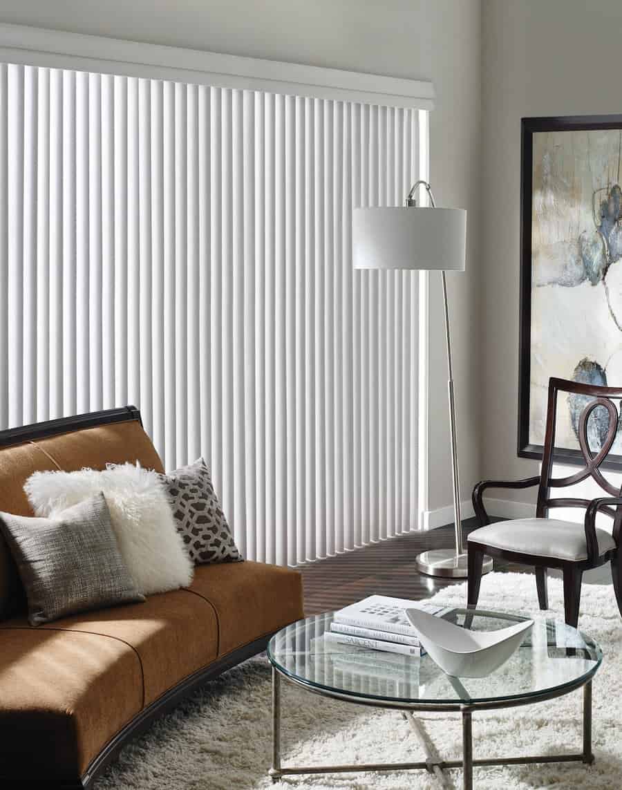 Living room near Black Diamond, WA with soft vertical blinds.