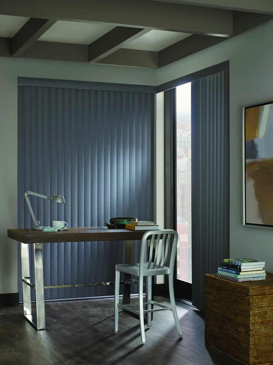Home office in Renton, WA with vertical blinds