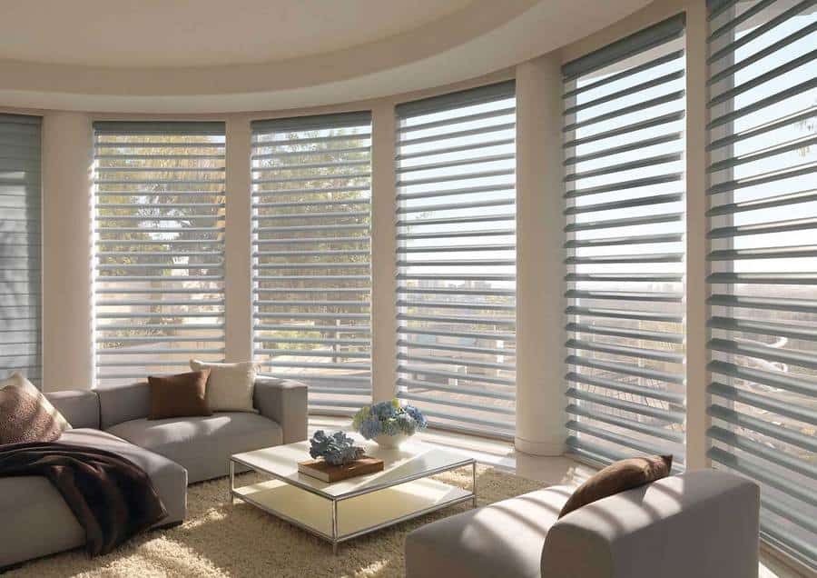 Living room near Maple Valley, WA with Pirouette window shadings installed