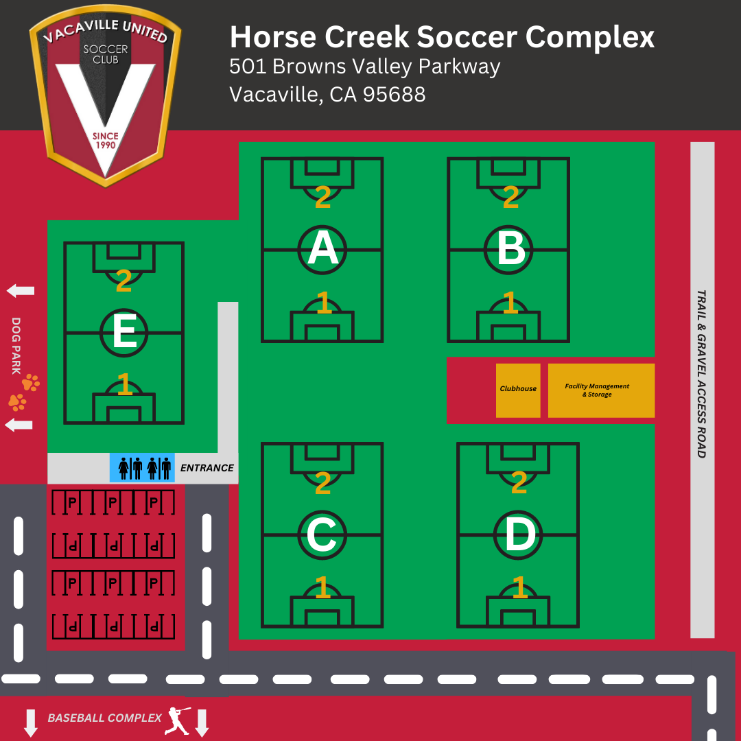 map of field layout for competetive soccer games at horsecreek soccer complex