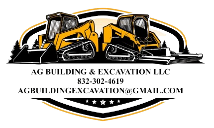 Logo of AG Building & Excavation LLC, featuring two yellow construction vehicles.