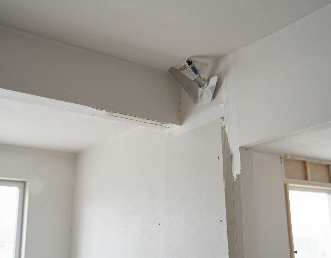 Drywall taping and mudding close-up