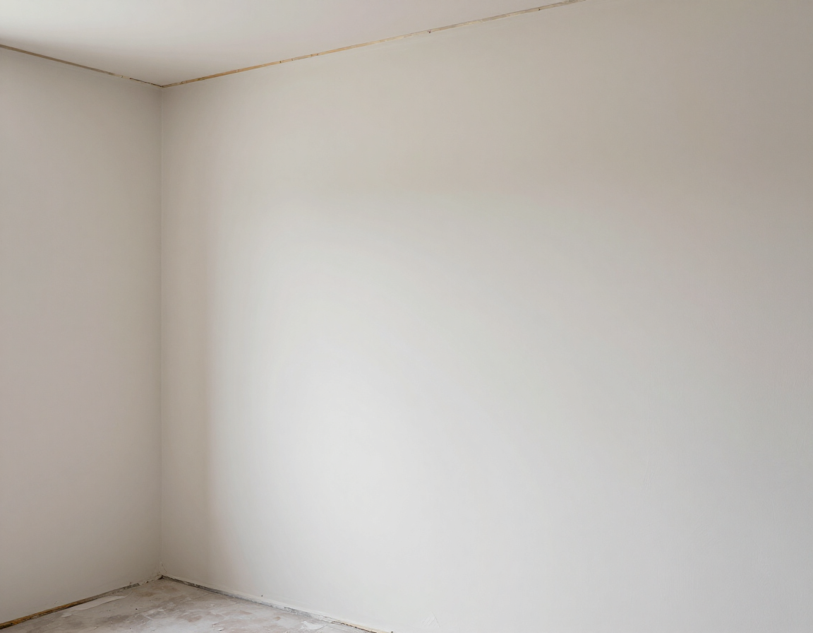 Smooth skim-coated drywall in newly framed bedroom