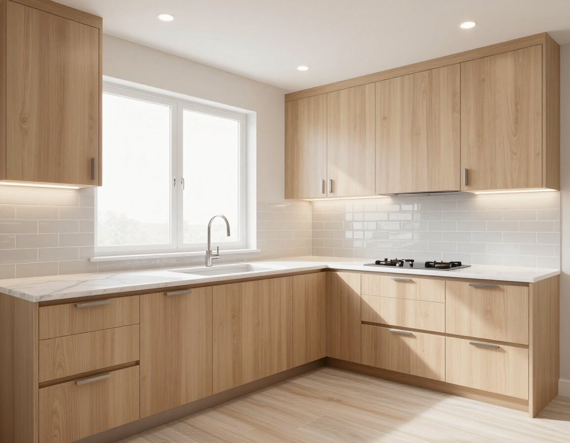 Modern kitchen renovation with new cabinetry and tile backsplash