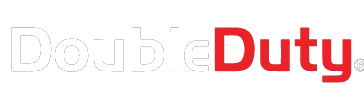 The double duty logo is red and white on a white background.