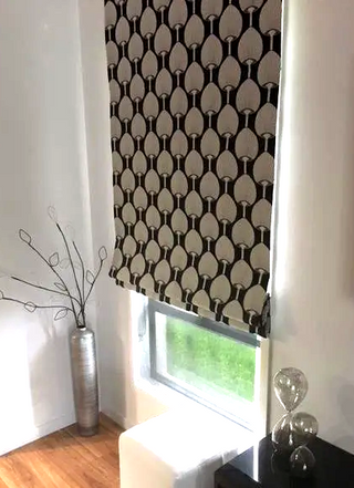 dark roman blinds with pattern
