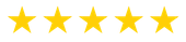 A row of five yellow stars on a white background.