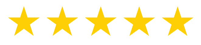 A row of five yellow stars on a white background.