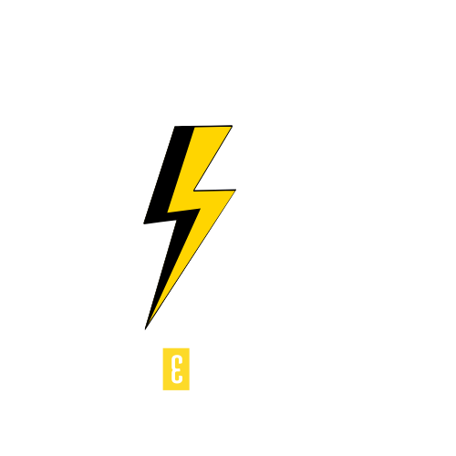 A yellow and black lightning bolt on a white background.