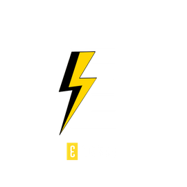 A yellow and black lightning bolt on a white background.