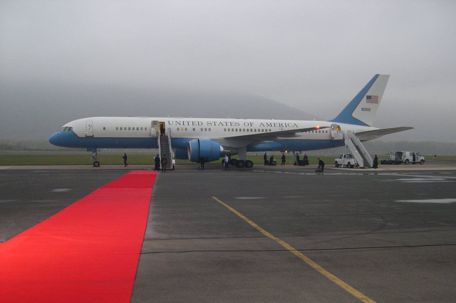A united states air force plane sits on a runway