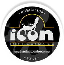 Logotipo de Icon impresiones circular en fondo negro