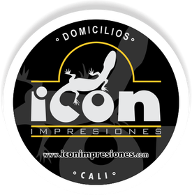 Logotipo de Icon impresiones circular en fondo negro