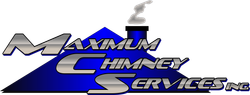 A logo for maximum chimney services shows a chimney with smoke coming out of it
