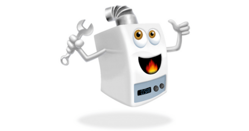 Graphic of a furnace smiling holding a wrench