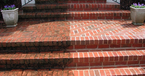 Brick steps outside of a home