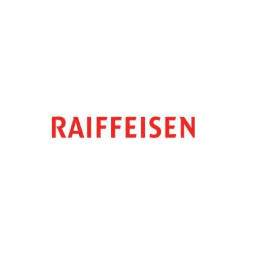Le logo de Raiffeisen est rouge sur fond blanc.